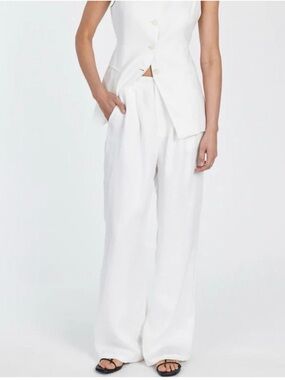 DISSH Crisp White Linen Wide Leg Trousers